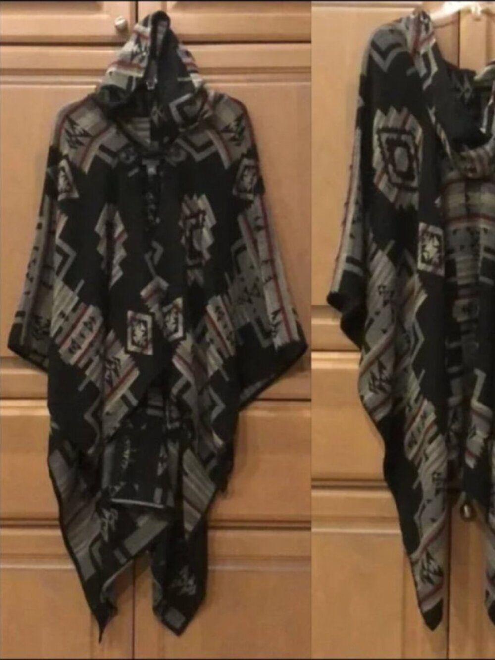 Vintage new Saks Fifth Avenue Aztec southwestern tribal knit hooded cape poncho